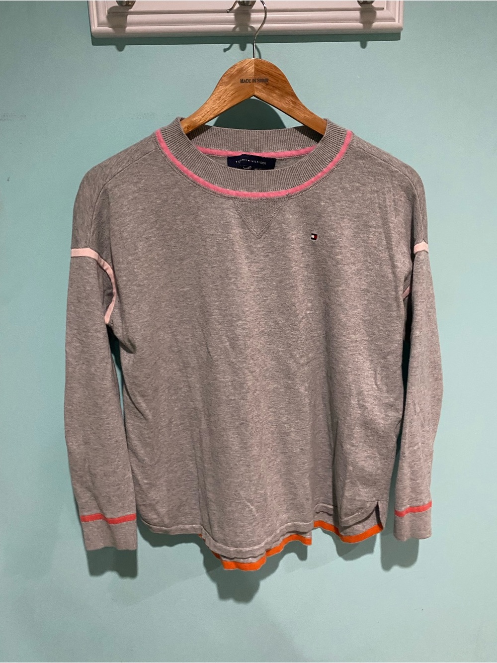 Tommy Hilfiger Heather Gray Sweatshirt with Pink & Orange Accents